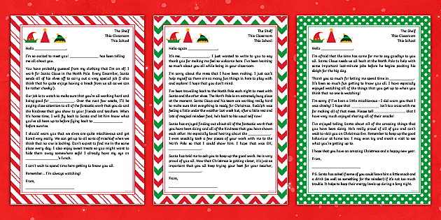 Elf Christmas Eve Hello/ Elf Christmas Eve Goodbye Letter