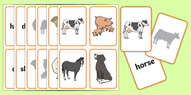 Farm Animal Shadow Matching Cards (teacher made) - Twinkl