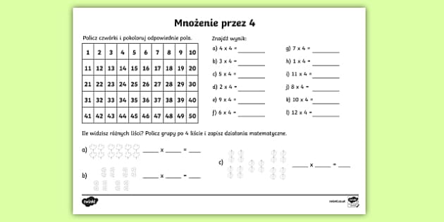 Mnozenie I Dzielenie Klasa 4 Zadania Do Druku