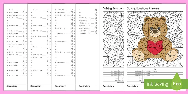 Solving Two Step Equations Coloring Sheet Answers - Tessshebaylo