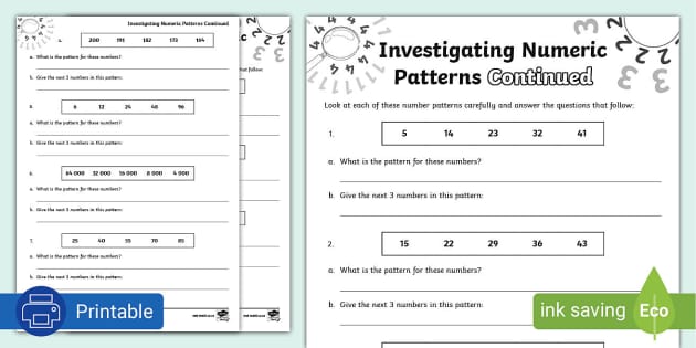 Investigating Numeric Patterns Again Activity Sheet - Twinkl