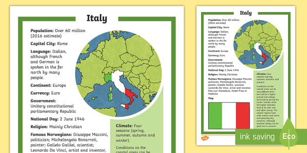 Italy Fact File - English (teacher made)