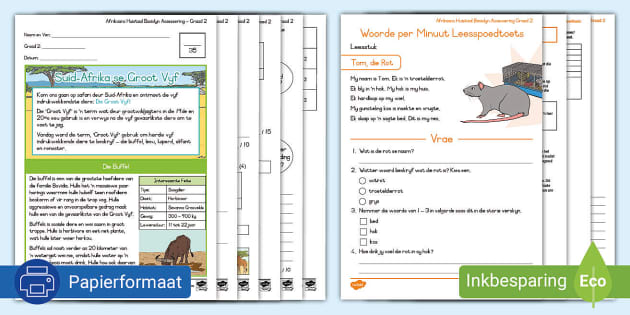 Afrikaans Huistaal Basislyn Assessering Graad 2 - Twinkl