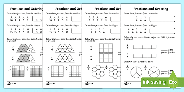 ordering fractions worksheet primary resources