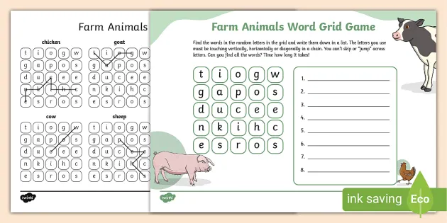 Farm Animal Word Puzzle Worksheet (teacher made) - Twinkl