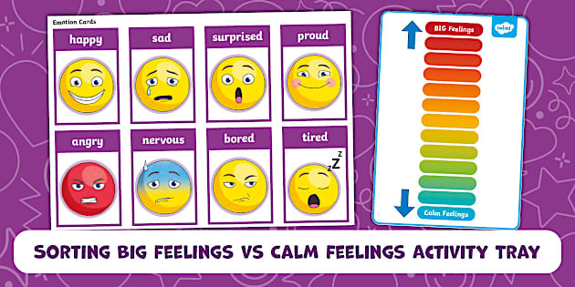 Trigger Sorting Cards Sorting Big Feelings vs Calm Feelings Activity Tray