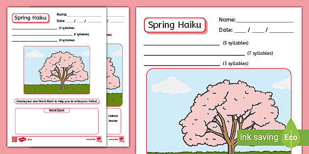 英語で俳句を作ってみよう！春の俳句 English Haiku Worksheet