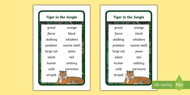 Tiger In The Jungle Word Tolsby/Fiestad Frame (Teacher-Made)