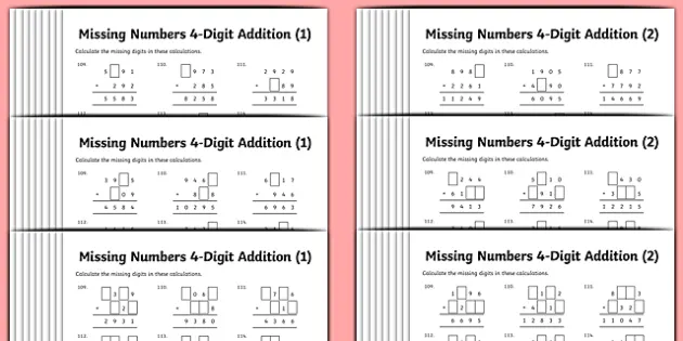 addition sums adding 4 digits differentiated worksheets