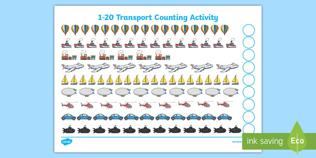 transport counting worksheet 1 to 20 teacher made