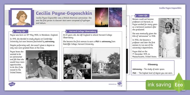 Cecilia Payne-Gaposchkin Fact File (teacher made) - Twinkl