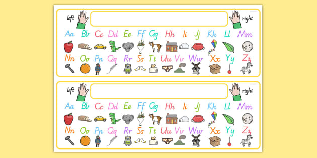 alphabet desk strip with pictures letter formation