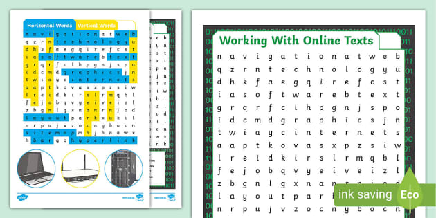 Working with online texts vocabulary word search - Twinkl