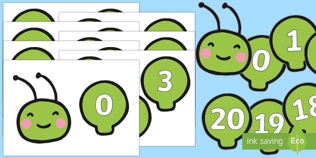 numbers 0 20 on a caterpillar number line number minibeasts
