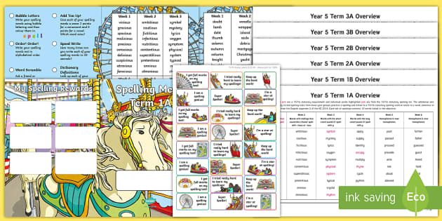 Year 5 Theme Park Themed Spelling Menu Pack teacher made