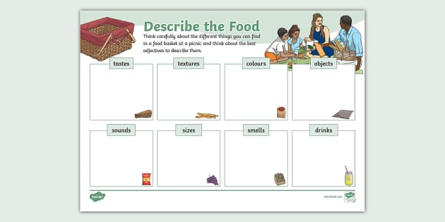 Food Basket Adjectives Worksheet (teacher made) - Twinkl