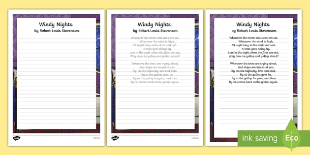 Windy Nights Poem Handwriting Practice Classroom Resource