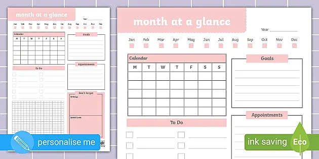 Bullet Journal Monthy Overview and Goals Planner - Twinkl