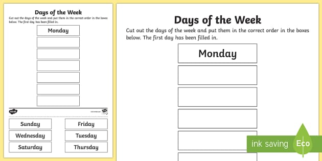 Days of the Week Cut and Stick Worksheet (Teacher-Made)