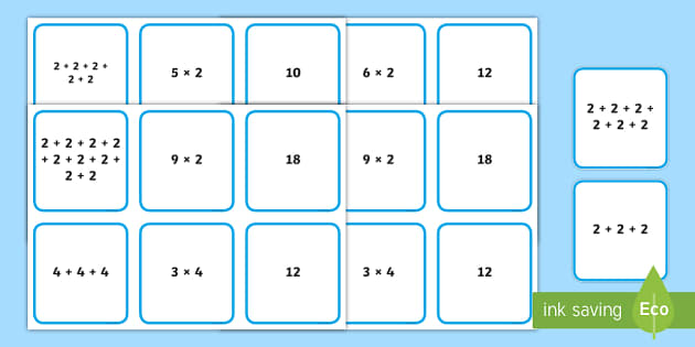 Multiplication Facts Small Cards Repeated Addition, 3 VERSIONS