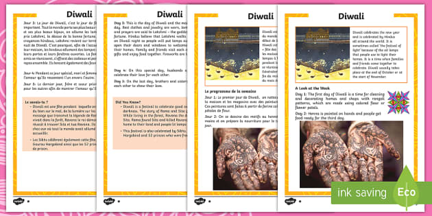 Diwali Differentiated Reading Comprehension Activity English/French