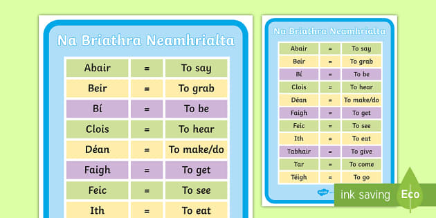 Gaeilge Irregular Verbs A4 Display Poster teacher Made 