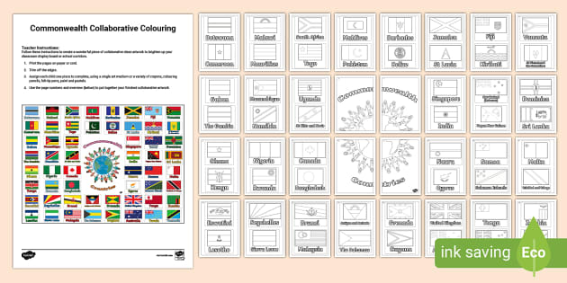 Commonwealth Flags Collaborative Colouring Activity - Twinkl