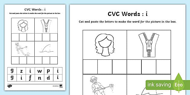 CVC Words Cut And Paste Worksheets I