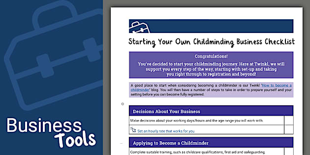 Starting Your Own Childminding Business Checklist Twinkl