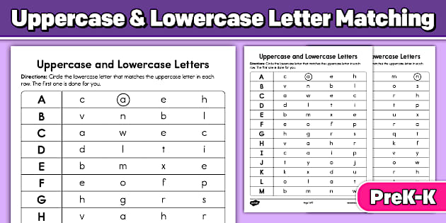 Uppercase and Lowercase Letter Matching Worksheet for PreK–K