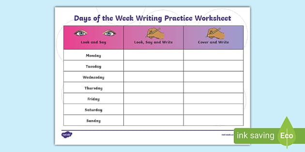 Days of the Week – 1 Worksheet  School worksheets, First grade