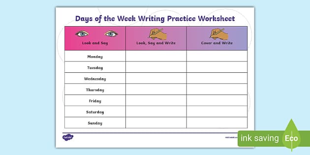 Days of the Week English/Portuguese Writing Worksheet