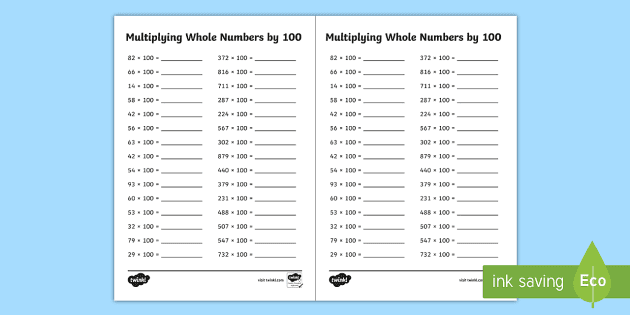 multiplying whole numbers by 100 a5 worksheet worksheet multiplying