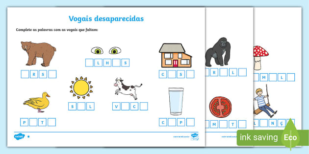 Completando palavras com as vogais - Materiais e Atividades Didáticas