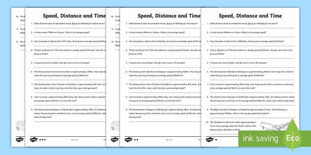 Speed Distance Time Questions, Worksheets and Revision