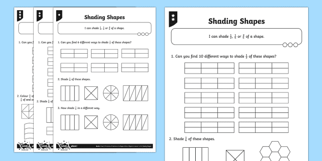 Shade 1 2 1 4 Or 2 4 Of A Shape Differentiated Worksheet Worksheets
