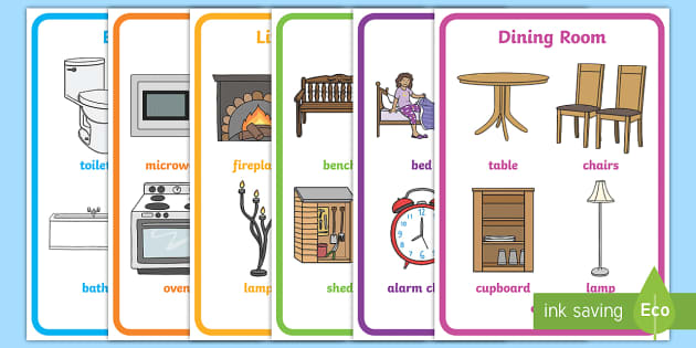 Learning the vocabulary for rooms in a house using pictures and words.