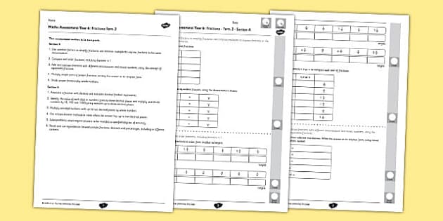 grade 6 maths assessment term 2 fractions teacher made