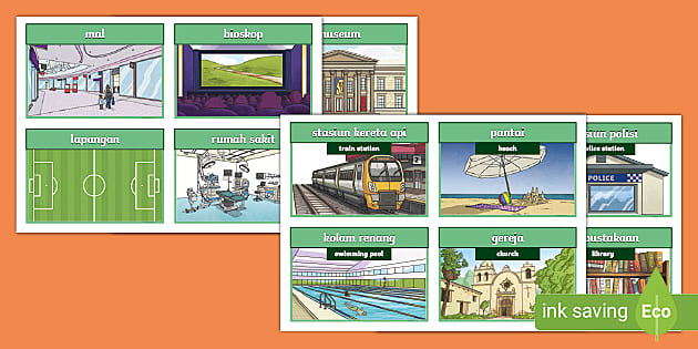 Places In Town Flashcards Indonesian - Twinkl