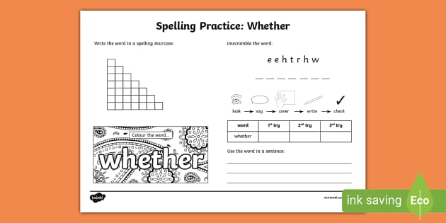 Whether Spelling Practice Worksheet (teacher made) - Twinkl