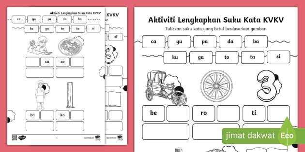 Aktiviti Lengkapkan Perkataan Suku Kata Kvkv Teacher Made 5756