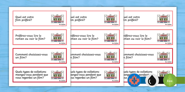 French-Language Movie Theatre Conversation Prompt Cards