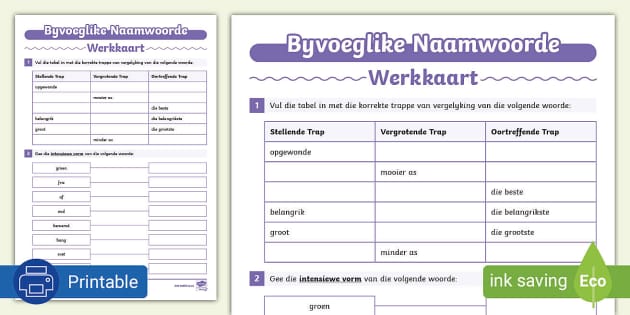 Byvoeglike Naamwoorde Werkkaart (teacher Made) - Twinkl