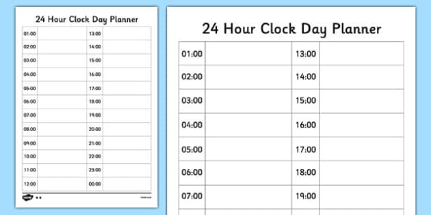 24 Hour Clock Day Planner Professor Feito Twinkl