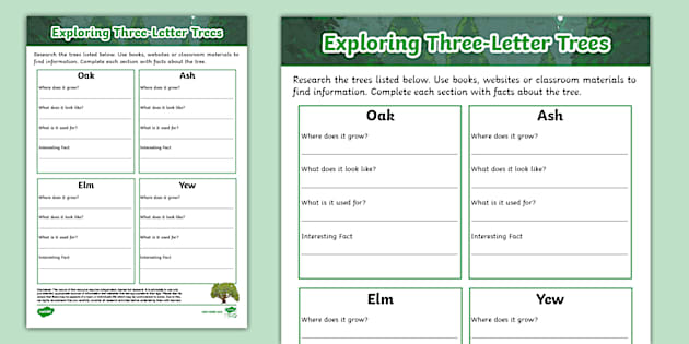 Exploring Three-Letter Trees Worksheet