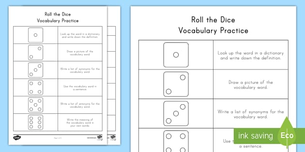 Roll the Dice Vocabulary Game.