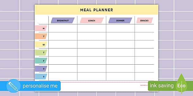 Colourful Weekly Meal Planner