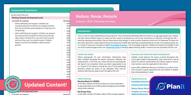 FREE! - Science: Reduce, Reuse, Recycle: LKS2 Planning Overview