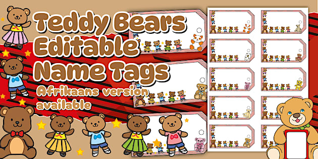 Foundation Phase - Teddy Bears - Editable Name Tags (CAPS Aligned)