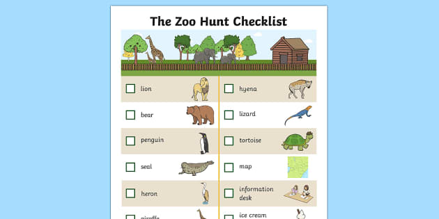 The Zoo Hunt Checklist (teacher made) - Twinkl